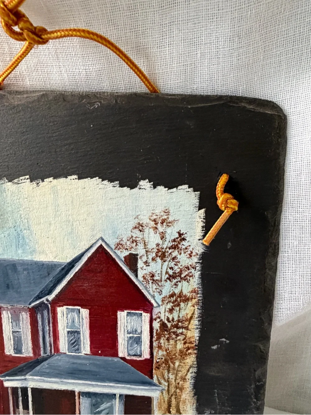 Vintage Ellen Cranor Hand Painted Slate Rustic Farmhouse House Signed